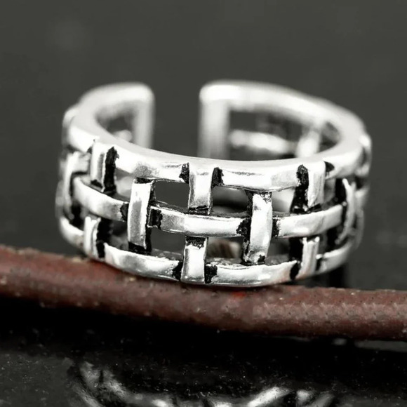 🌸VINTAGE NET ANTIQUE SILVER RESIZABLE HIPHOP PUNK RINGS FOR WOMAN & MAN, K488 - Picture 4 of 7